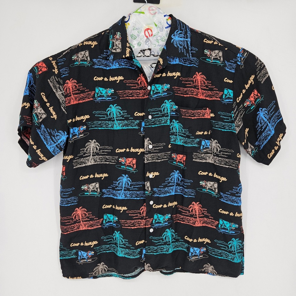 Vintage Barn Fly Shirt Mens Medium Western All Over Print Rodeo Cow‎ A Bunga